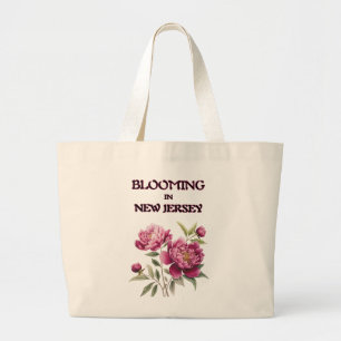 NATURAL COTTON PURPLE PEONIES SHOPPING BEACH  LARGE TOTE BAG