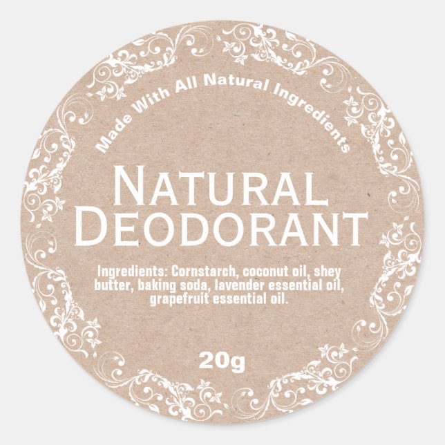 Natural Country Kraft Homemade Deodorant Labels (Front)