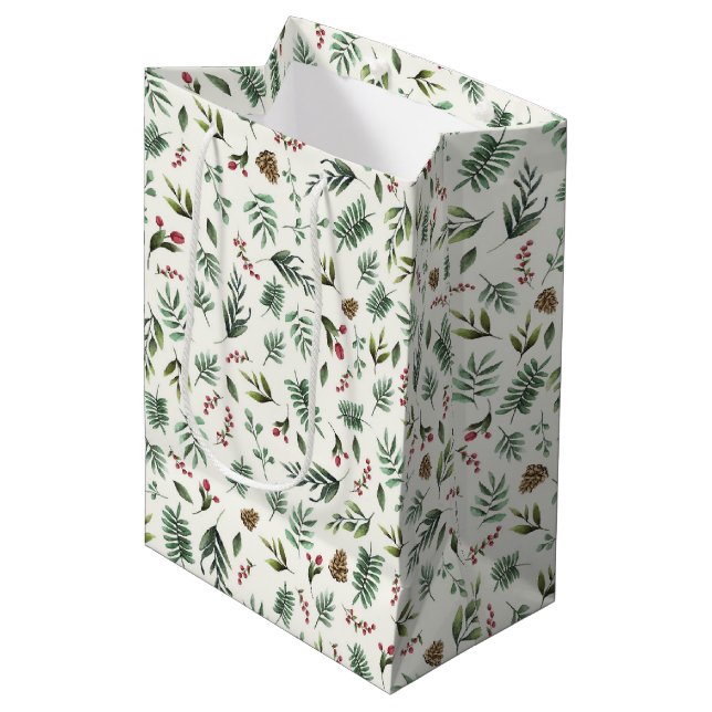 Natural Cream Nature Christmas Medium Gift Bag (Front Angled)