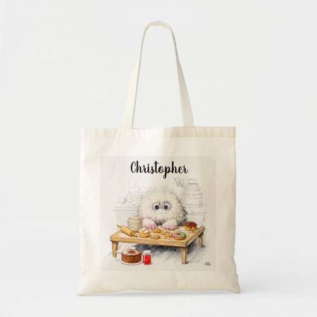 Natural Cute Powdered Sugar Monster Tote Bag (Front)