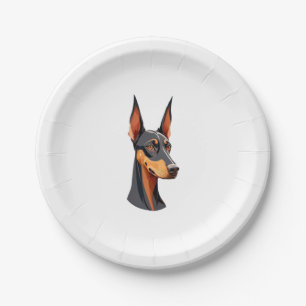 Natural Ear Doberman Paper Plate