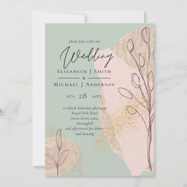 Natural Earth Sage Dusty Rose Blush Wedding Invite (Front)