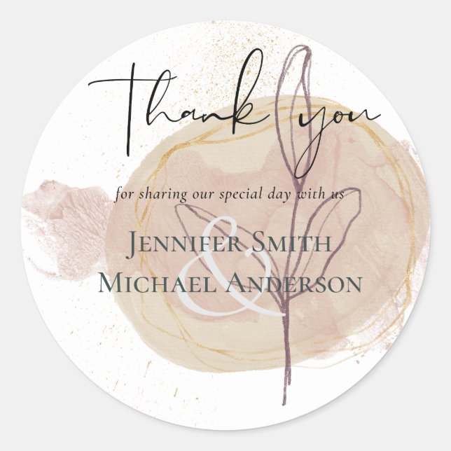 Natural Earthen Tones Abstract Wedding Classic Round Sticker (Front)