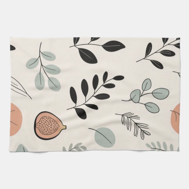 Natural Ease – Fine-Line Leaf Art Towel (Horizontal)