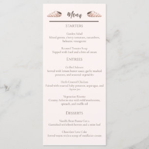 Natural Elegant Beach Seashell Flat Menu Card