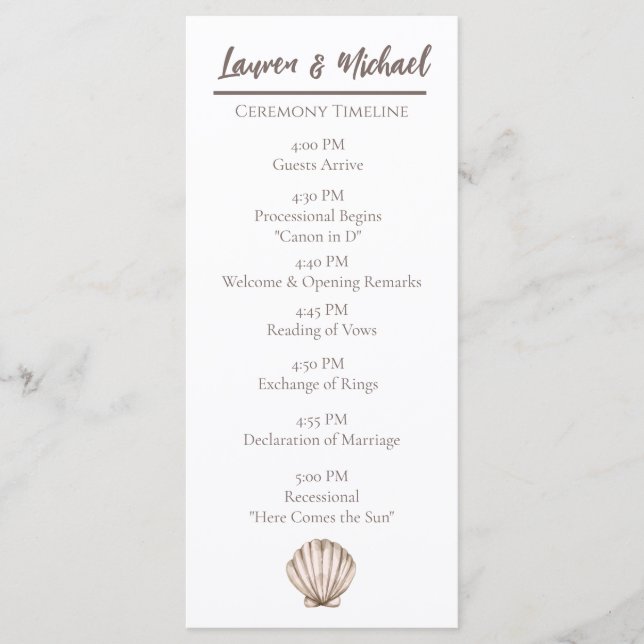 Natural Elegant Beach Seashell Flat Program Programme (Front)