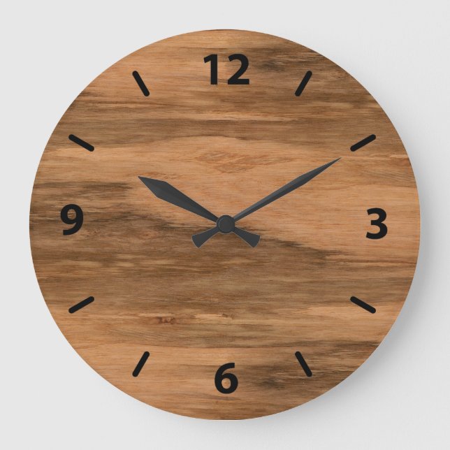 Natural Eucalyptus Wood Grain Look Large Clock (Front)