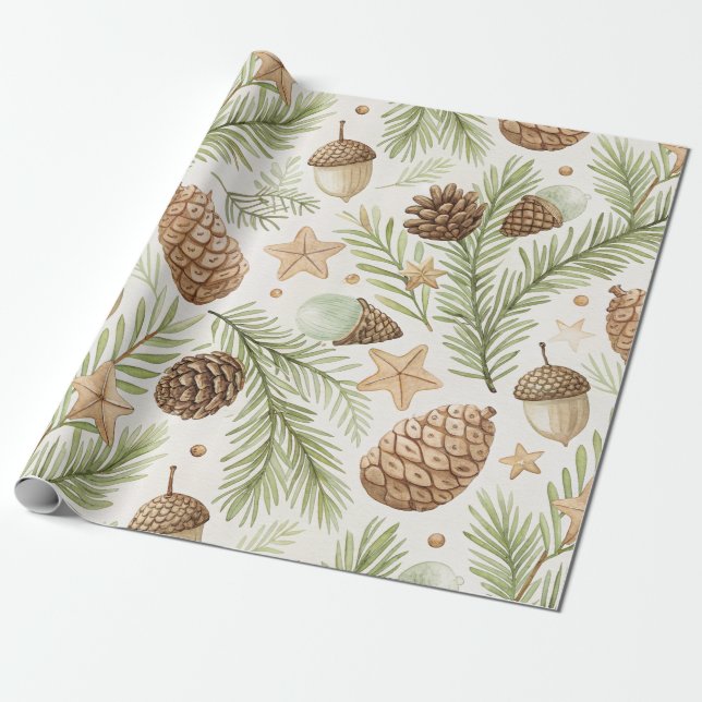 Natural Evergreen Pinecone Gold Brown Wrapping Paper (Unrolled)