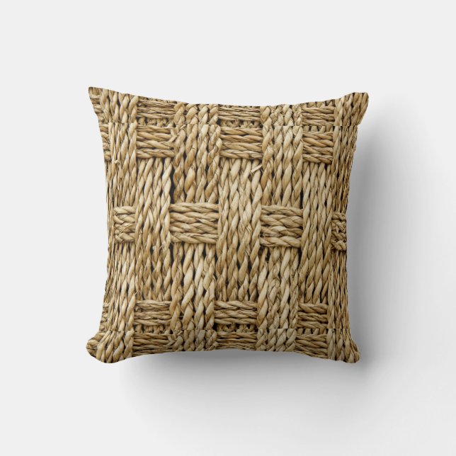 NATURAL FAUX TEXTURE STRAW WEAVE SUMMER PILLOW (Front)