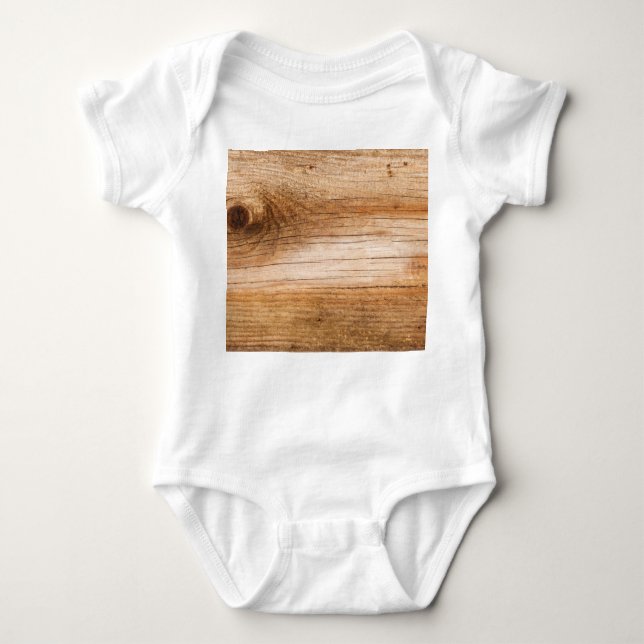 Natural fir wood: textured surface baby bodysuit (Front)