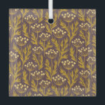 Natural Floral Pattern: Golden Accents  Dark Canva Glass Tree Decoration<br><div class="desc">Seamless floral pattern with golden leaves and clusters of round flowers on a dark brown background. The warm tones create an elegant,  natural feel.</div>