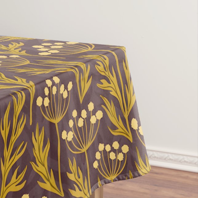 Natural Floral Pattern: Golden Accents  Dark Canva Tablecloth (In Situ)