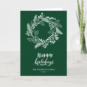 Natural Floral Wreath  Poinsettia Pine Bough Green Holiday Card