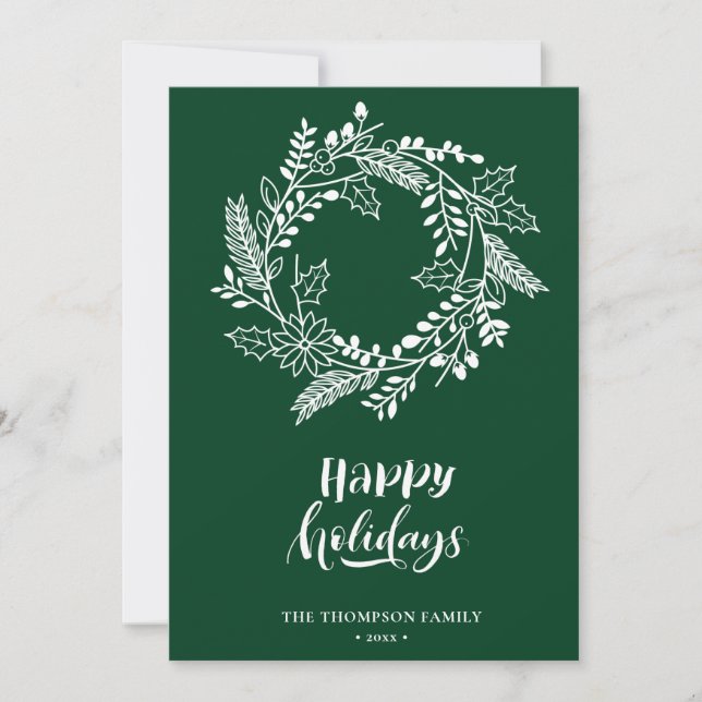Natural Floral Wreath |Poinsettia Pine Bough Green Holiday Card (Front)