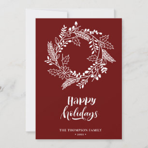 Natural Floral Wreath   Poinsettia Pine Bough Red Holiday Card