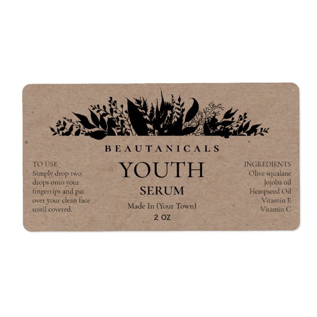 Natural Foliage Face Kraft Serum Labels (Front)
