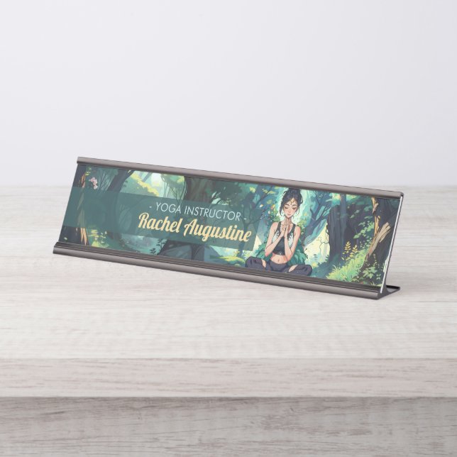 Natural Forest Yoga Fitness Meditation Instructor Desk Name Plate (Front)
