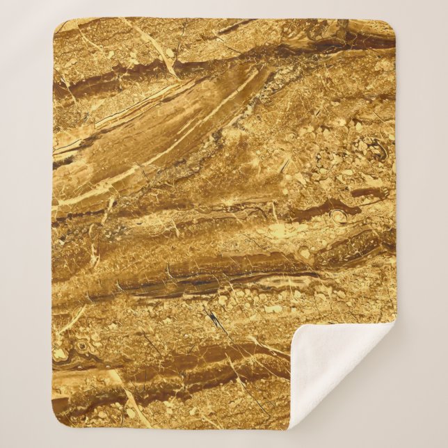 Natural gold marble tiles pattern sherpa blanket (Front)