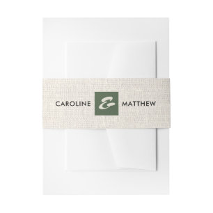 Natural   Green Burlap Texture Wedding  Invitation Belly Band