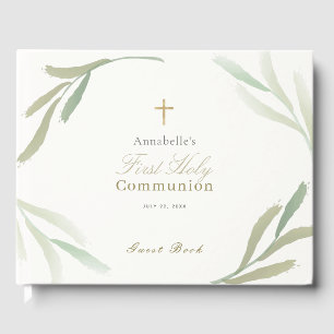 Natural Green Foliages First Holy Communion Guest Book