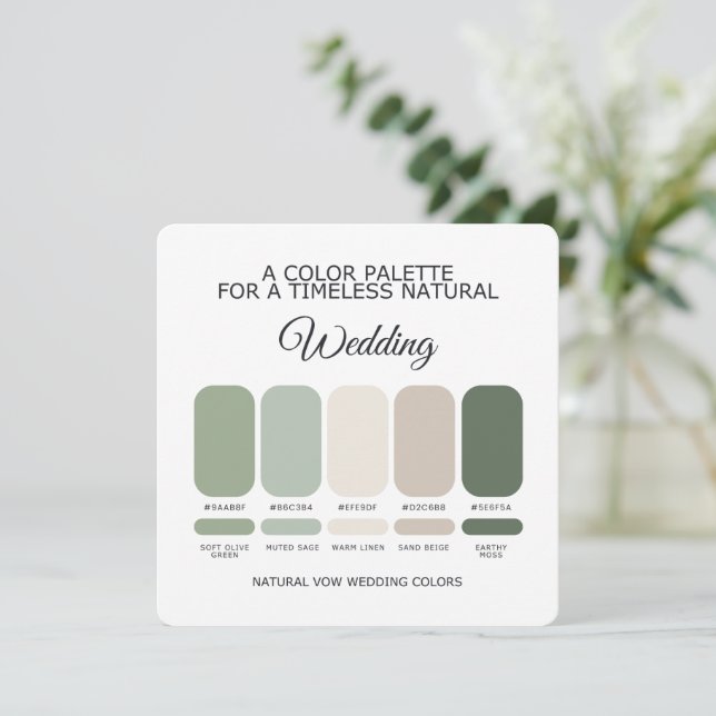 Natural Green Wedding Color Palette Card (Standing Front)