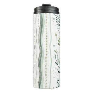 Natural Green White Floral Leaves Abstract Thermal Tumbler
