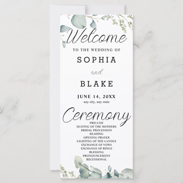 Natural Greenery Bordered Wedding Program (Front)