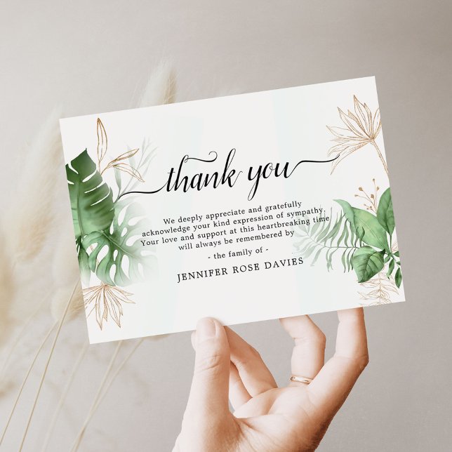 Natural Greenery & Gold Elegant Sympathy Thank You Card (Creator Uploaded)
