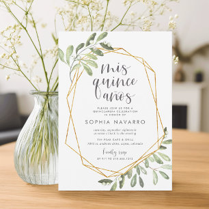 Natural Greenery Watercolor Quinceanera Invitation