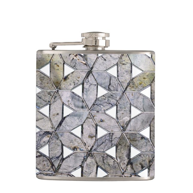 Natural Grey Stone Mosaic, flower of life Hip Flask (Front)