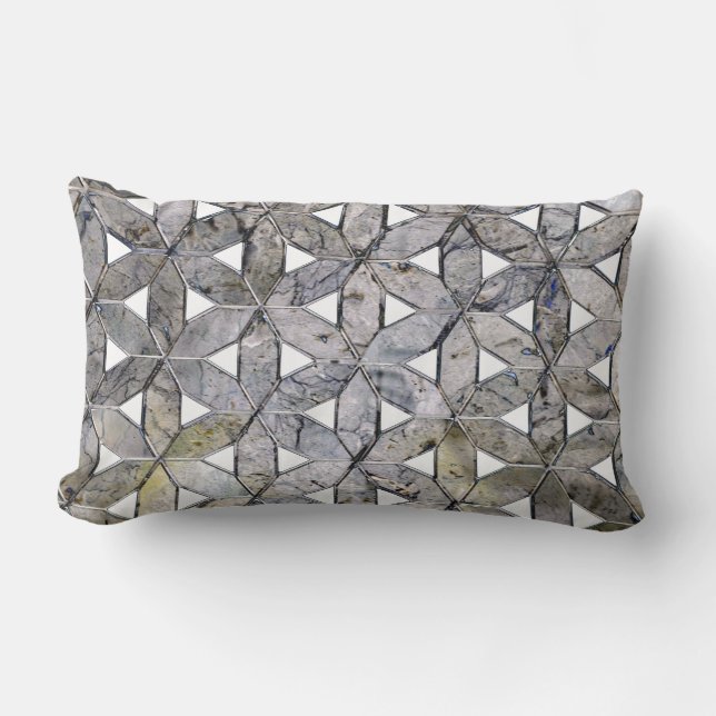 Natural Grey Stone Mosaic, flower of life Lumbar Cushion (Front)