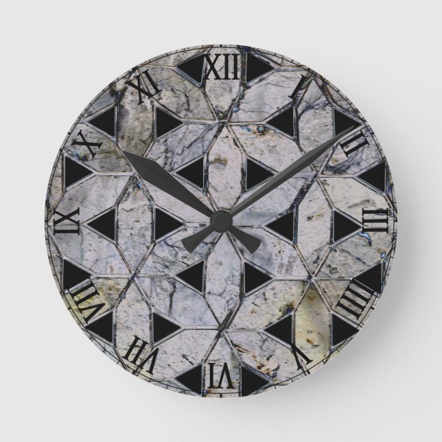 Natural Grey Stone Mosaic, flower of life Round Clock (Front)