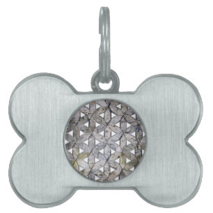 Natural Grey Stone Mosaic pattern flower of life Pet Name Tag
