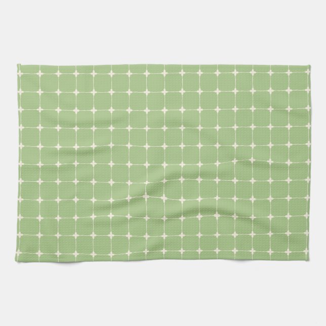 Natural Grid Sage Green Warm Cream Tea Towel (Horizontal)