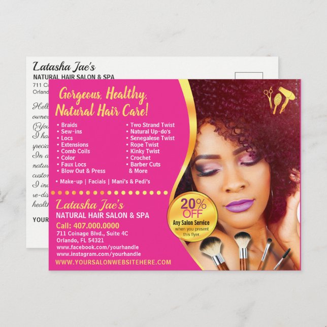 Natural Hair Care Salon Stylist Postcard Template (Front/Back)