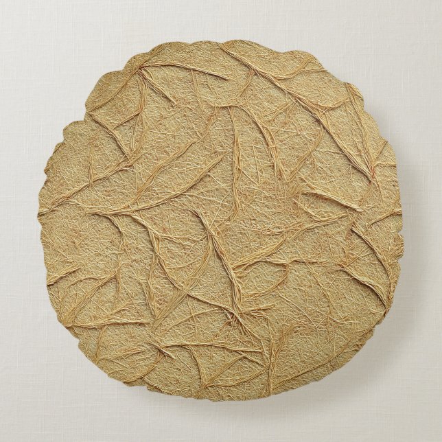 Natural Handmade Paper Texture in Warm Beige Round Cushion (Front)