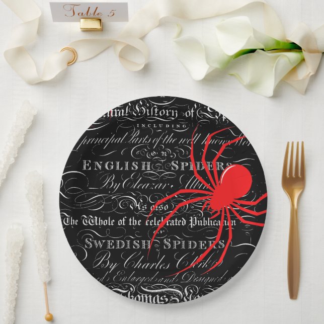 Natural History Title Page Spiders Calligraphy Paper Plate (Wedding)