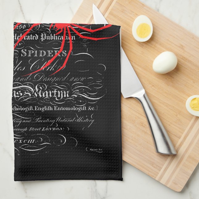 Natural History Title Page Spiders Calligraphy Tea Towel (Quarter Fold)
