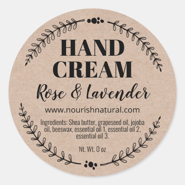 Natural Homemade Hand Cream Kraft Labels (Front)