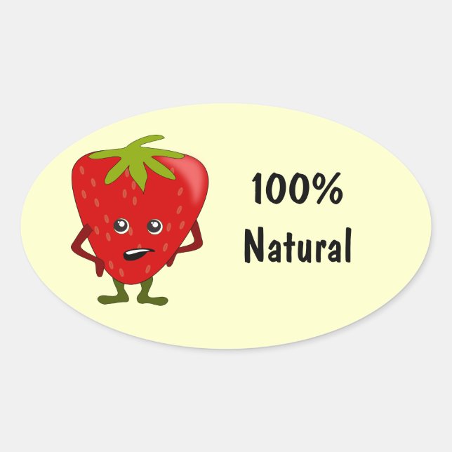 Natural Ingredients Food Labels: Strawberry Oval Sticker (Front)