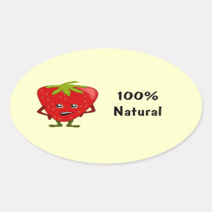 Natural Ingredients Food Labels: Strawberry Oval Sticker