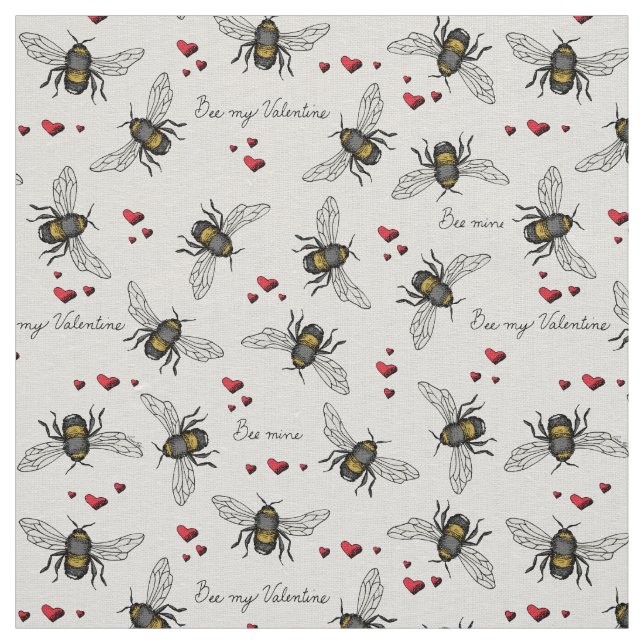 Natural Ivory Linen Bee Mine Illustration Pattern Fabric (Swatch)