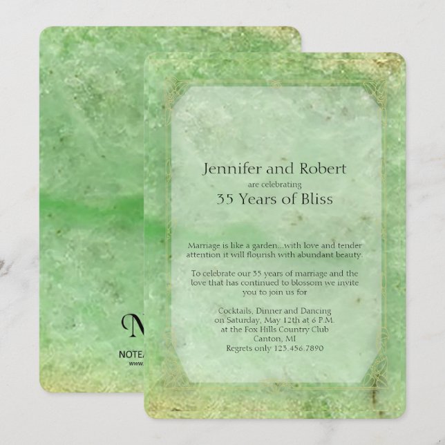 Natural Jade 35th Wedding Anniversary Invitation (Front/Back)