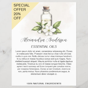 Natural Jasmine Essential Oils Watercolor Floral Flyer