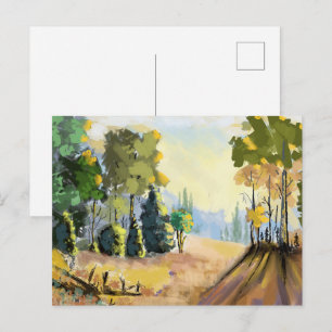 Natural landscape and undergrowth in forest, wall postcard