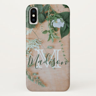 Natural Leaf Floral Wood Green Cool Initial Name Case-Mate iPhone Case