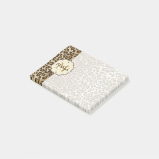 Natural Leopard Print Custom Monogram Name Post-it Notes