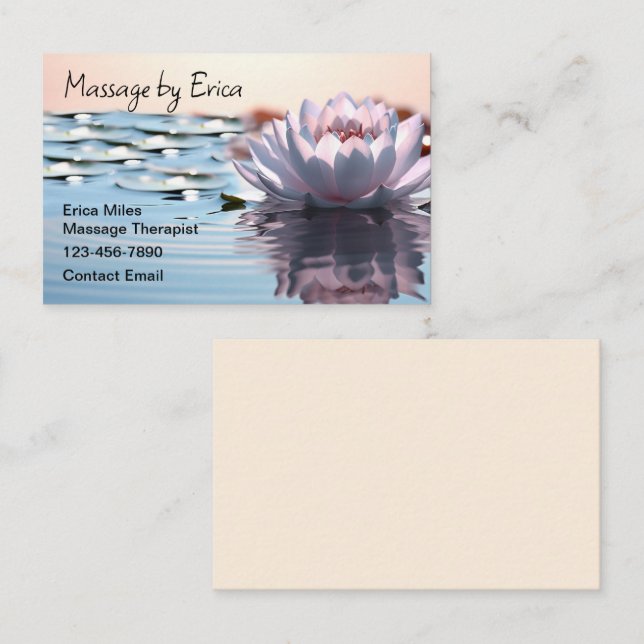 Natural Licensed Massage Therapist Lotus Flower Business Card (Front/Back)