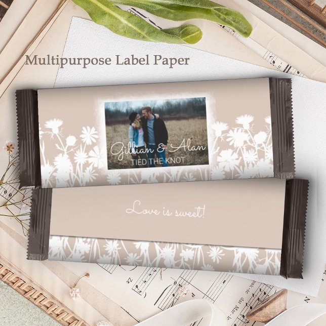 Natural Light Beige Wedding Candy Bar Wrapper (light beige white floral botanical wedding personalized chocolate candy bar wrapper labels paper)