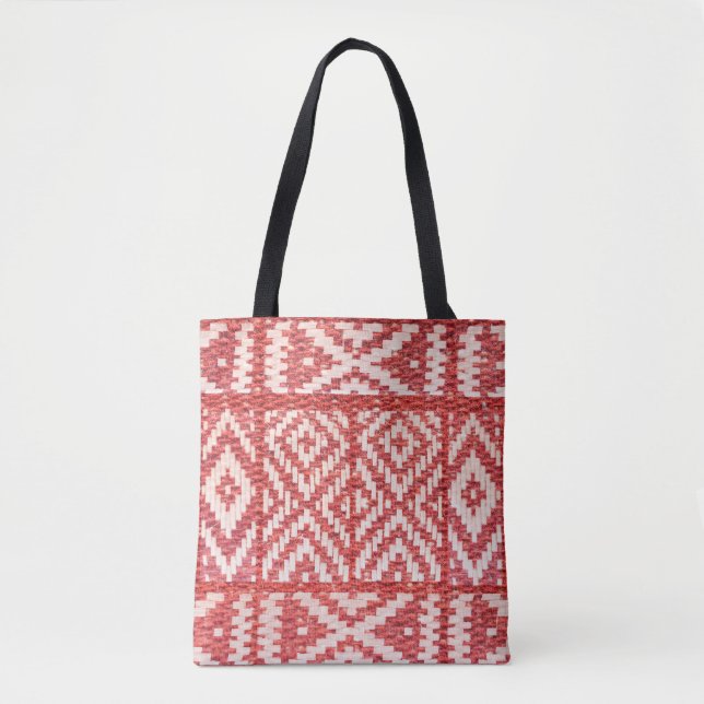 Natural Linen: Ethnic Ornament Textile Tote Bag (Front)